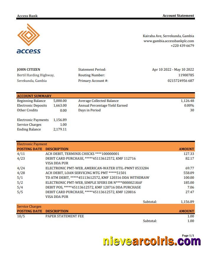 Gambia Access Bank statement